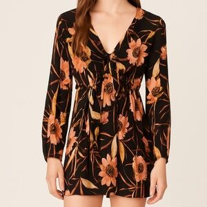 Billabong Black and Pink Floral Long Sleeve Dress Size XS